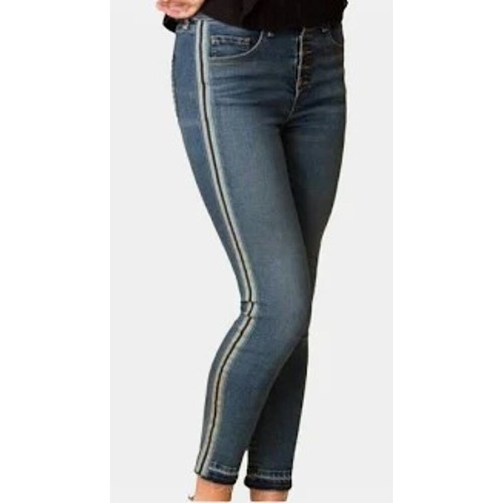 Veronica Beard Classic Wash Tuxedo Stripe Debbie 10" Skinny Jean, Size 24, Crop